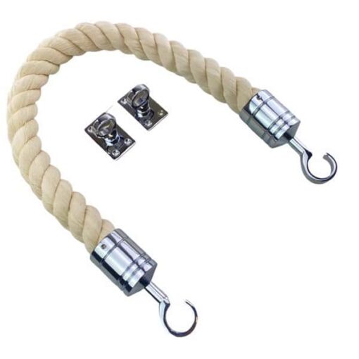 rs natural cotton barrier rope with polished chrome hook and eye plates