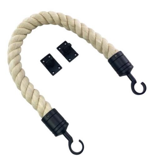 rs natural cotton barrier rope with powder coated black hook and eye plates