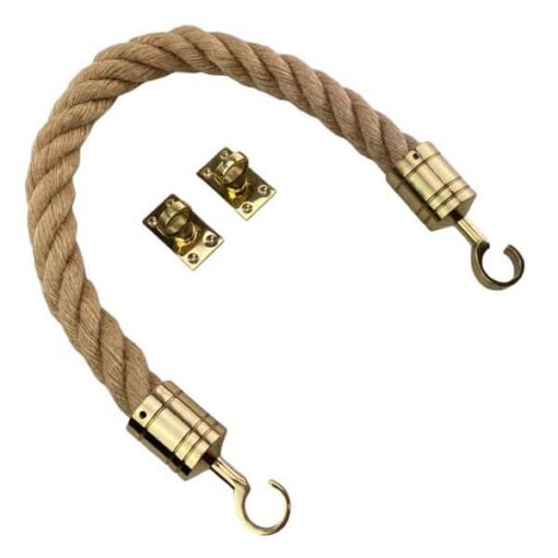 rs natural jute barrier rope with polished brass hook and eye plates