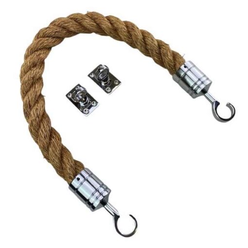 rs natural manila barrier rope with polished chrome hook and eye plates