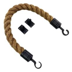 rs natural manila barrier rope with powder coated black hook and eye plates