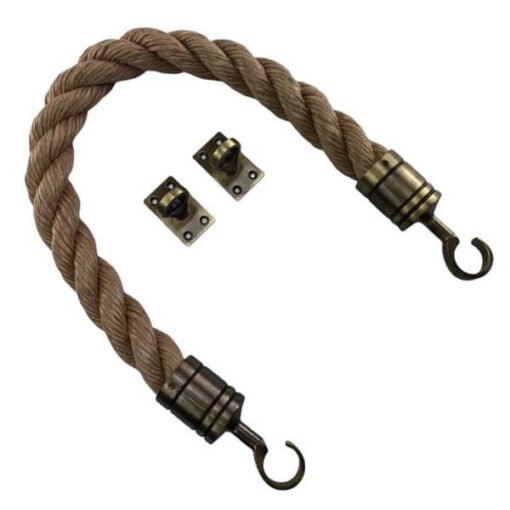 rs synthetic manila barrier ropes with antique brass hook and eye plates