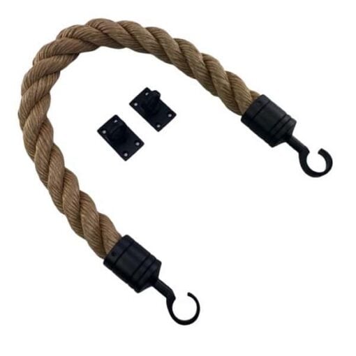 rs synthetic manila barrier ropes with powder coated black hook and eye plates