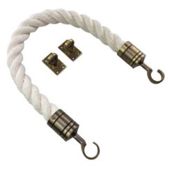 rs synthetic white cotton barrier rope with antique brass hook and eye plates