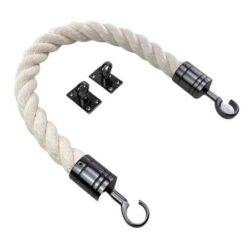 rs synthetic white cotton barrier rope with gun metal black hook and eye plates