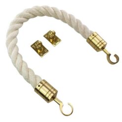 rs synthetic white cotton barrier rope with polished brass hook and eye plates