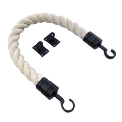 rs synthetic white cotton barrier rope with powder coated black hook and eye plates