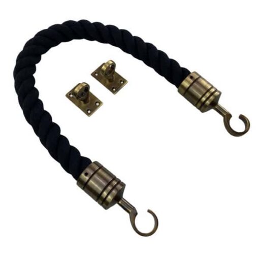 rs black natural cotton barrier rope with antique brass hook and eye plates