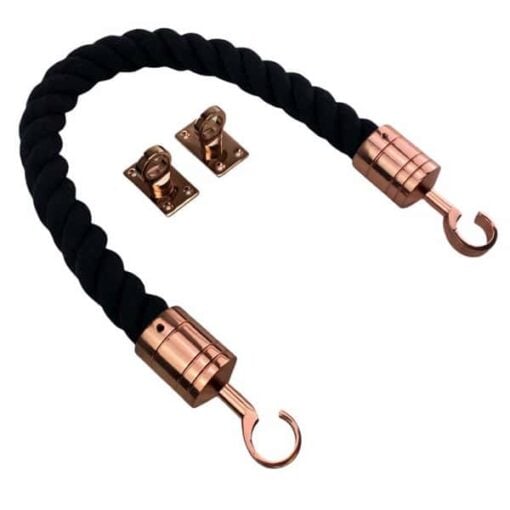 rs black natural cotton barrier rope with copper bronze hook and eye plates