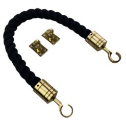 rs black natural cotton barrier rope with polished brass hook and eye plates