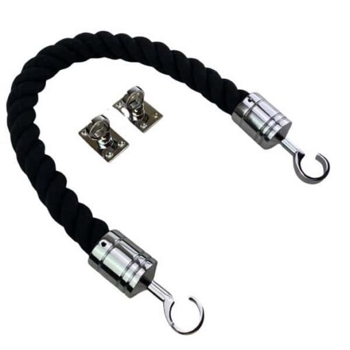 rs black natural cotton barrier rope with polished chrome hook and eye plates