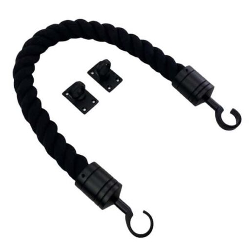 rs black natural cotton barrier rope with powder coated black hook and eye plates