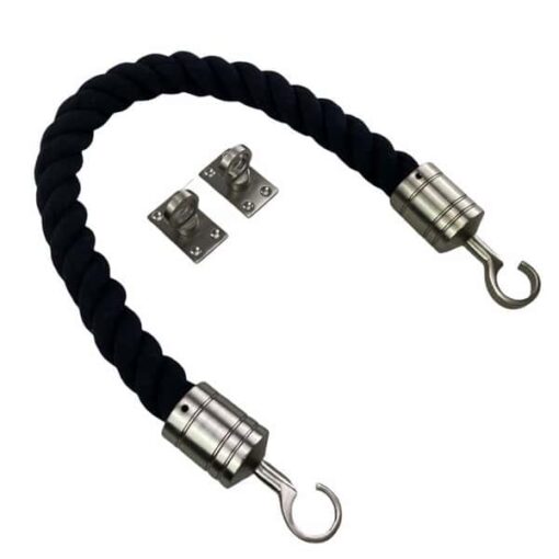 rs black natural cotton barrier rope with satin nickel hook and eye plates