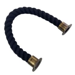 rs black synthetic polyspun barrier rope with antique brass cup ends