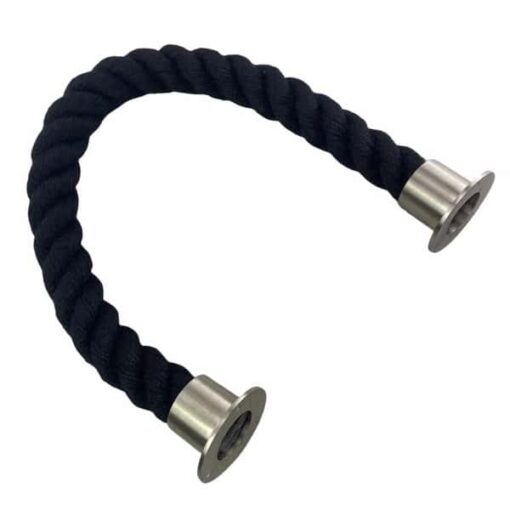 rs black synthetic polyspun barrier rope with satin nickel cup ends