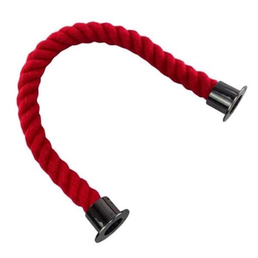 rs red synthetic polyspun barrier rope with gun metal black cup ends