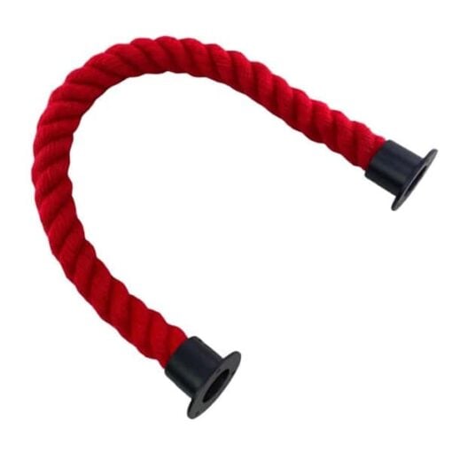 rs red synthetic polyspun barrier rope with powder coated black cup ends