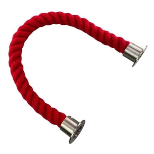 rs red synthetic polyspun barrier rope with satin nickel cup ends