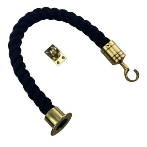 rs black natural cotton barrier rope with polished brass cup hook and eye plate