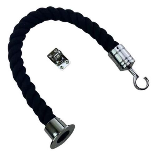 rs black natural cotton barrier rope with polished chrome cup hook and eye plate