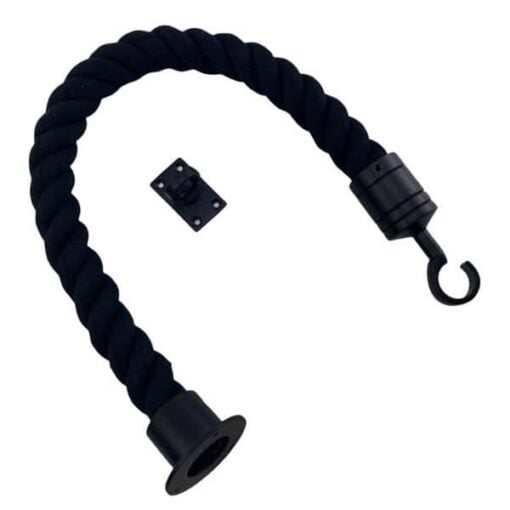 rs black natural cotton barrier rope with powder coated black cup hook and eye plate