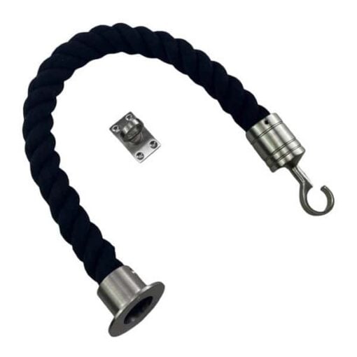 rs black natural cotton barrier rope with satin nickel cup hook and eye plate