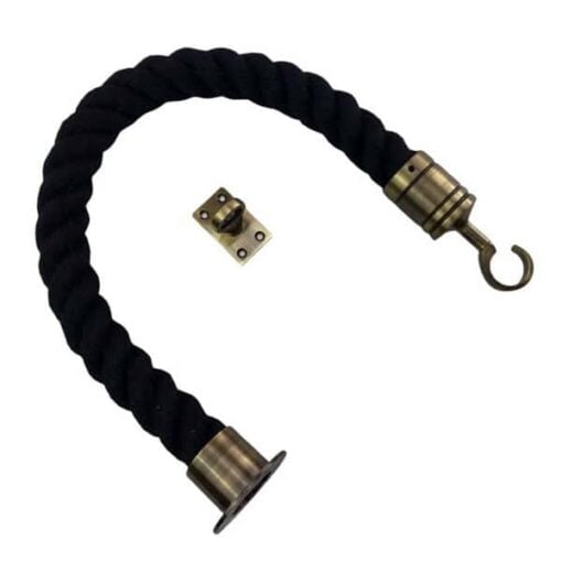 rs black polyspun barrier rope with antique brass cup hook and eye plate