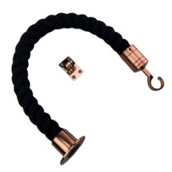 rs black polyspun barrier rope with copper bronze cup hook and eye plate