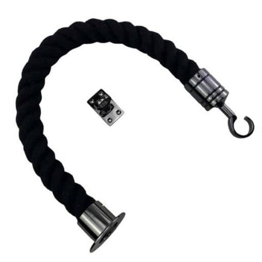 rs black polyspun barrier rope with gun metal black cup hook and eye plate