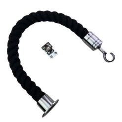 rs black polyspun barrier rope with polished chrome cup hook and eye plate