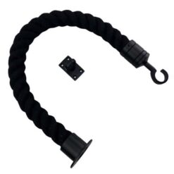 rs black polyspun barrier rope with powder coated black cup hook and eye plate