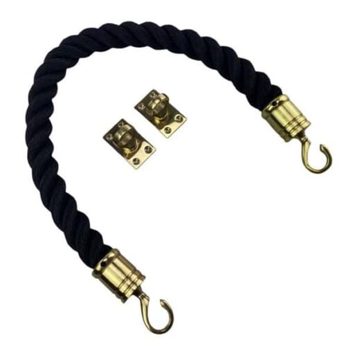 rs black softline multifilament barrier rope with polished brass swan hook and eye plates