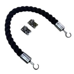 rs black softline multifilament barrier rope with polished chrome hook and eye plates