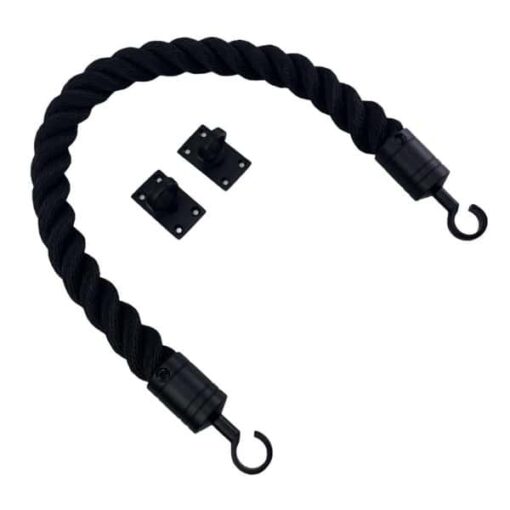 rs black softline multifilament barrier rope with powder coated black hook and eye plates