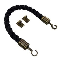 rs black staplespun barrier rope with antique brass hook and eye plates