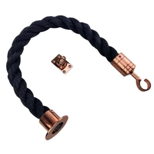 rs black staplespun barrier rope with copper bronze cup hook and eye plate