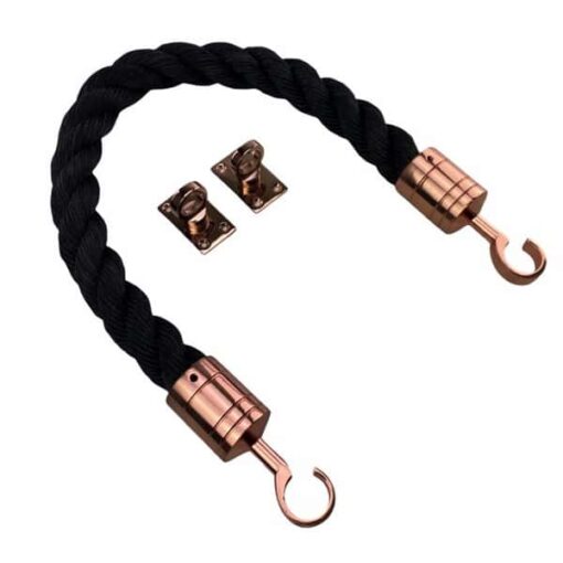 rs black staplespun barrier rope with copper bronze hook and eye plates