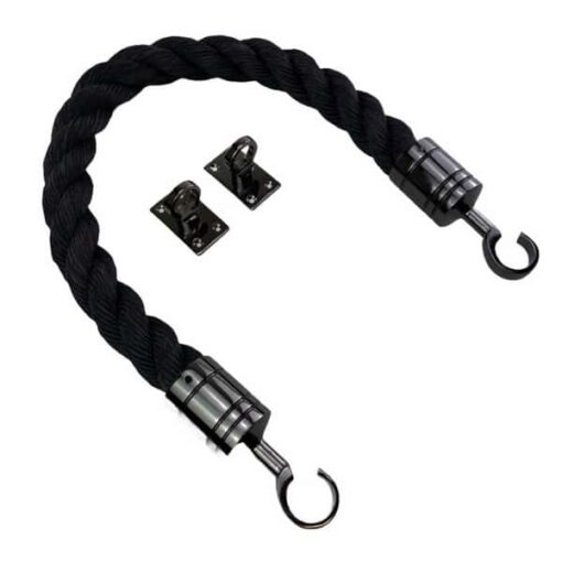 rs black staplespun barrier rope with gun metal black hook and eye plates