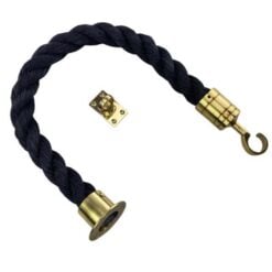 rs black staplespun barrier rope with polished brass cup hook and eye plate