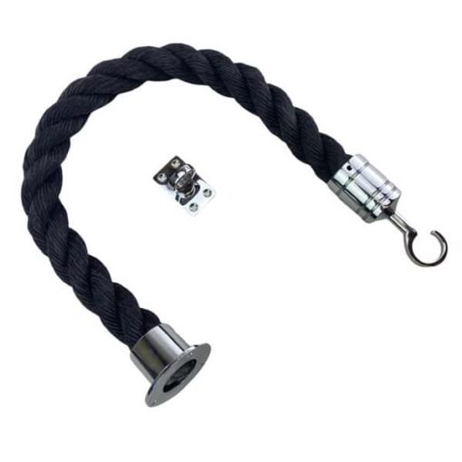 rs black staplespun barrier rope with polished chrome cup hook and eye plate