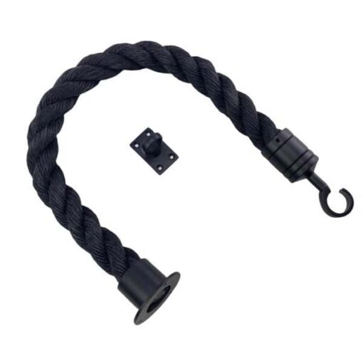 rs black staplespun barrier rope with powder coated black cup hook and eye plate