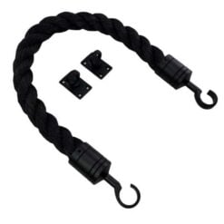 rs black staplespun barrier rope with powder coated black hook and eye plates