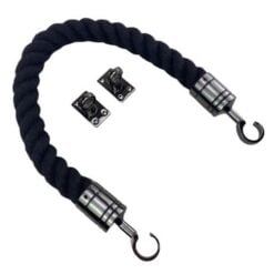 rs black synthetic polyspun barrier rope with gun metal black hook and eye plates