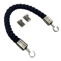 rs black synthetic polyspun barrier rope with satin nickel hook and eye plates