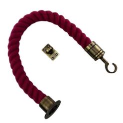 rs burgundy polyspun barrier rope with antique brass cup hook and eye plate