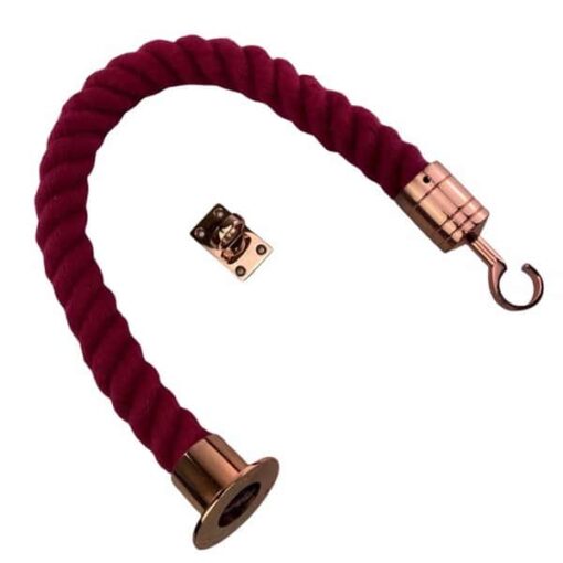 rs burgundy polyspun barrier rope with copper bronze cup hook and eye plate