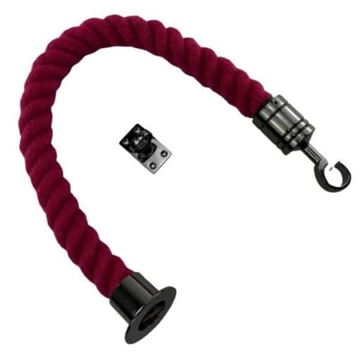 rs burgundy polyspun barrier rope with gun metal black cup hook and eye plate