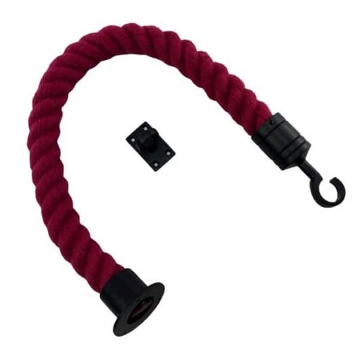 rs burgundy polyspun barrier rope with powder coated black cup hook and eye plate