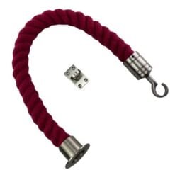 rs burgundy polyspun barrier rope with satin nickel cup hook and eye plate