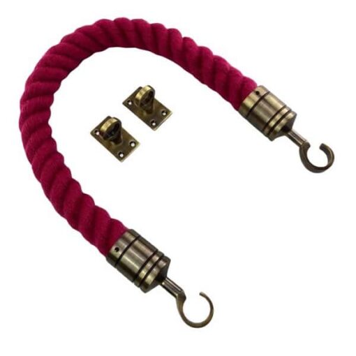 rs burgundy synthetic polyspun barrier rope with antique brass hook and eye plates